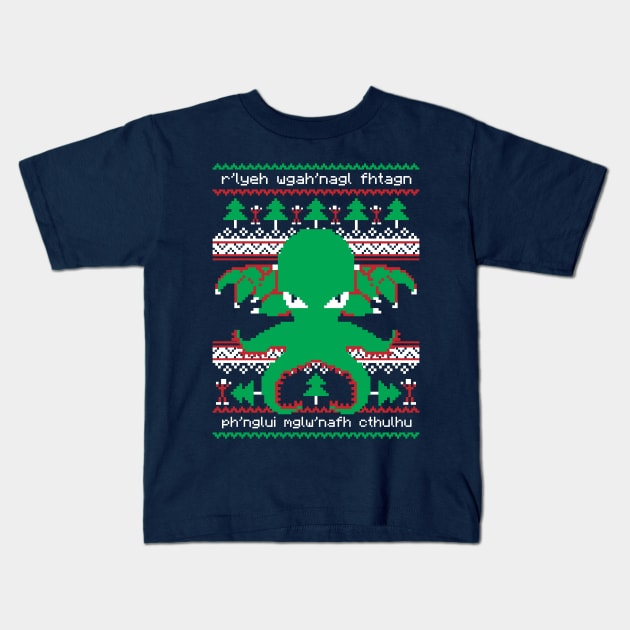 Cthulhu Cultist Ugly Christmas Sweater Kids T-Shirt by RetroReview